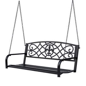 Outsunny Outdoor Steel Fleur-De-Lis Porch Swing Garden Hanging Bench Black