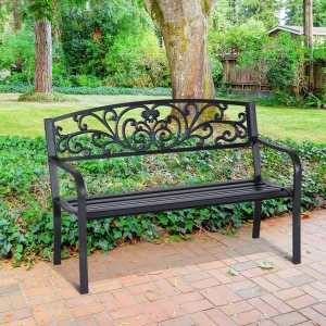 Outsunny 2-Seater Garden Bench, Steel-Black