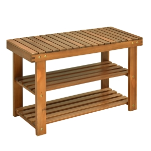 HOMCOM Acacia Wood Shoe Bench 3-Tier Shoe Storage Organizer for Entryway Living Room