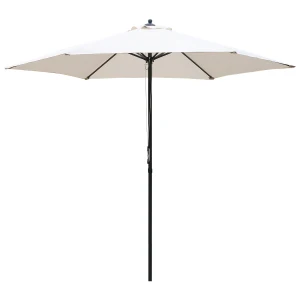 Outsunny 2.8m Garden Parasol Umbrella, Round Outdoor Market Table Umbrella, Parasol Patio Umbrella, 6 Ribs Manual Push, Sun Shade Canopy, Off-White