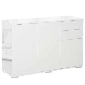 HOMCOM Push-Open Cabinet with 2 Drawer 2 Door Cabinet for Home Office Highlight, 117W x 36D x 74Hcm-White