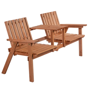 Outsunny 2-Seater Fir Wood Bench w/ Centre Table