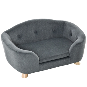 PawHut Pet Sofa Puppy Kitten Lounge, w/ Wooden Frame, Washable Cushion, Grey