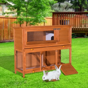 PawHut 48-Inch Antifungal Fir Board Rabbit Hutch Sauce Yellow