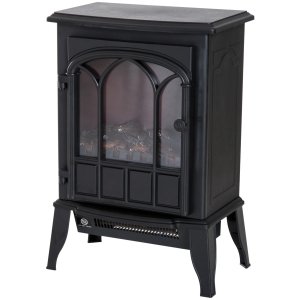 HOMCOM Electric Fireplace Heater Freestanding Stove with LED Flame Effect 1000W/2000W-Black
