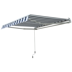 Outsunny Manual Retractable Awning, 2.5x2 m-Dark Blue/White Stripes