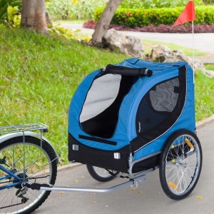Pawhut Folding Bicycle Pet Trailer W/Removable Cover-Blue