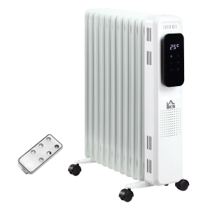 HOMCOM 2720W Oil Filled 11 Fin Portable Radiator w/ Remote Control Timer-White