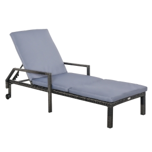 Outsunny Mixed Grey Rattan Sun Lounger Garden Furniture w/ Adjustable Backrest & Wheels