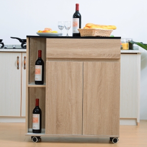 HOMCOM Kitchen Island Shelves Rolling Wheels Kitchen Cart,78Wx39.5Dx88.5H cm-Oak/Black