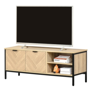 HOMCOM Natural Double Door TV Cabinet Stand with Adjustable Storage Shelves Home Unit