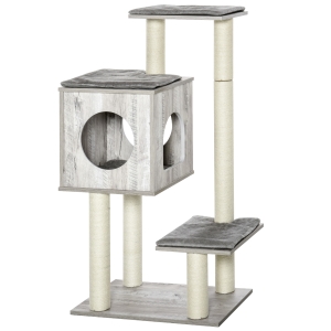 PawHut Cats 4-Tier Jute Rope Scratching Tree Grey