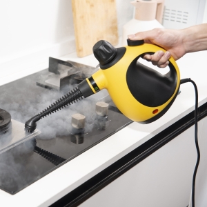 HOMCOM Handheld Steam Cleaner for Chemical Free Cleaning, Portable Multi-purpose Steamer with 9 Pieces Accessory for Kitchen, Bathroom, Window, Car Seat, Carpet, Sofa, 1050W, 350ML Tank, Yellow
