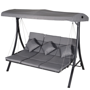 Outsunny Steel Pipe 3-Seater Outdoor Garden Recliner Swing Chair Grey