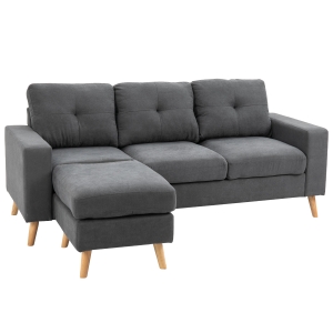 HOMCOM Polyester Upholstered 3-Seater L-Shaped Sofa Grey