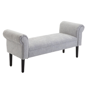 HOMCOM Ottoman Bench Linen Upholstered Bed-End Bench Stool Grey