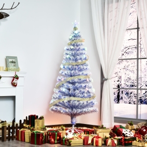 HOMCOM 5ft Artificial Fibre Optic Christmas Tree Seasonal Decoration w/ 20 LED Lights Pre-Lit Easy Store White Blue
