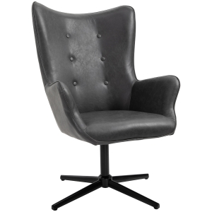 HOMCOM PU Leather Tufted Swivel Accent Chair Black