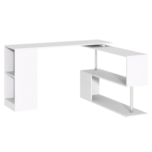 HOMCOM 55" 360° Rotating Corner Computer Desk Modern L-Shaped Home Office Workstation White