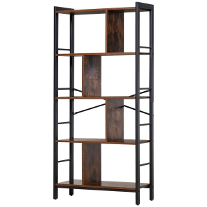 HOMCOM Industrial Storage Shelf Bookcase Shelf for Living Room Home Office - Black/Woodgrain