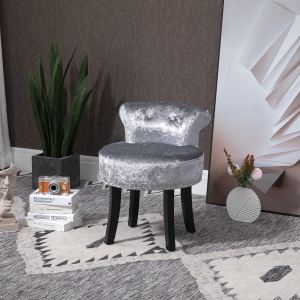 HOMCOM Dressing Table Stool with Rubber Wood Legs Ice Velvet Makeup Seat Dressing Chair High Elastic Sponge Chair for Living Room Fitting Room Bedroom