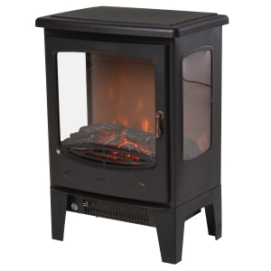 HOMCOM 900W/1800W Tempered Glass Electric Fireplace Heater-Black