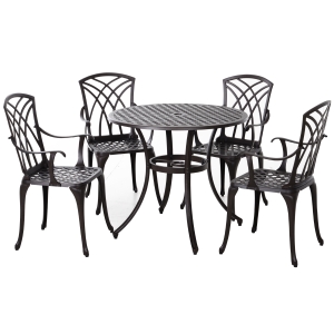 Outsunny Cast Aluminium 4-Seater Outdoor Garden Table & Chair Set Brown