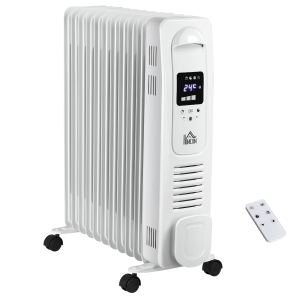 HOMCOM 2720W Oil Filled Radiator, 11 Fin Portable Heater w/ Timer Remote Control White