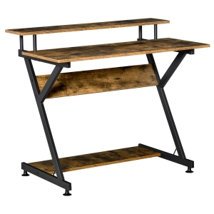 HOMCOM Home Computer Desk with Monitor Shelf and Storage, Gaming Writing Table, Brown