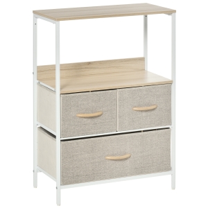 HOMCOM Chest of Drawers Bedroom Unit Storage Cabinet with 3 Fabric Bins Living Room