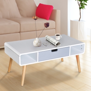 HOMCOM Scandinavian Style Side Table, 100Lx50Wx45H cm-White/Grey/Natural Wood Colour