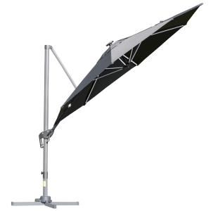 Outsunny 3m Solar LED Cantilever Parasol Adjustable Garden Umbrella w/ Base Dark Grey
