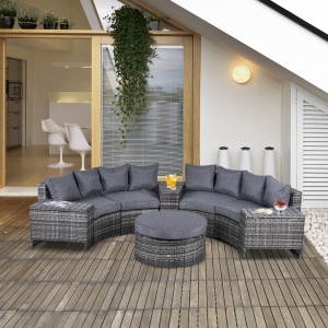 Outsunny 4-Seater Outdoor Rattan Conversation Furniture Sofa Set w/ Side Table & Cushioned