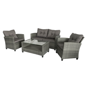 Outsunny 4-Seater Outdoor Patio Furniture Wicker Chair Set Coffee Table w/ Cushions