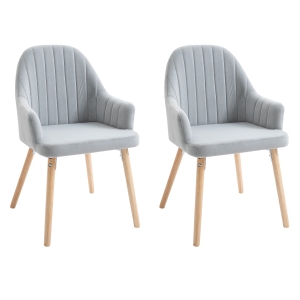 HOMCOM Faux Velvet Upholstered Twin-Pair Dining Chairs Grey