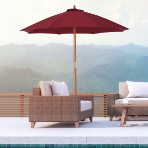Outsunny 2.5m Wooden Garden Parasol Sun Shade Patio Market Umbrella Canopy Wine Red