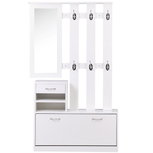 HOMCOM 2PC Shoes Storage Chest Cloths Rack Unit Entryway Furniture Set Shoe Wardrobe W/Mirror Multiple Shelves-White