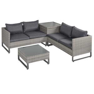 Outsunny 4-Seater Rattan Wicker Sofa Set Outdoor Conservatory Furniture w/ Side Storage Box