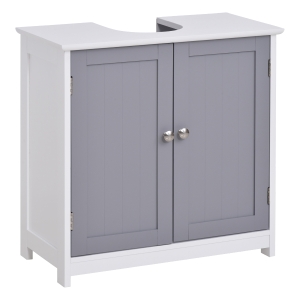 HOMCOM 60x60cm Under-Sink Storage Cabinet with Adjustable Shelf Bathroom Cabinet Space Saver Organizer Floor Cabinet White and Grey