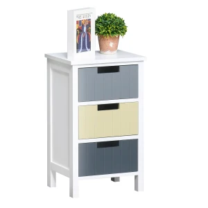 HOMCOM 3 Drawer Storage Tower, Wooden Top Dresser Chest, Organizer Unit for Bedroom, Nursery, Hallway