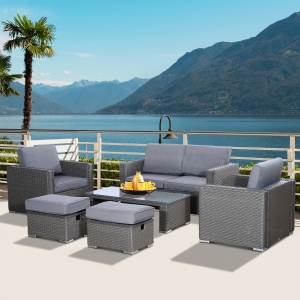 Outsunny Rattan Set, 6 PC-Grey