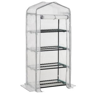 Outsunny Portable 4-Tier Mini Greenhouse Plant Grow House Shed w/ Clear Cover Outdoor