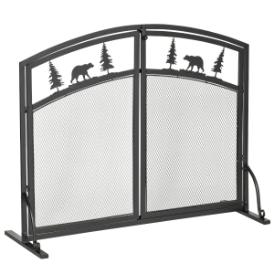 HOMCOM Fire Guard with Double Doors, Metal Mesh Fireplace Screen, Spark Flame Barrier