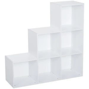 HOMCOM 3-Tier 6 Cube Step Storage Unit, Particle Board Bookcase and Organiser for Home Office, White