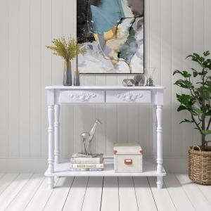 HOMCOM 2 Drawers Console Table-White
