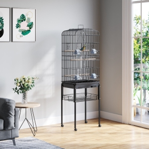 PawHut 153cm Metal Bird Cage Parrot Cage W/Removable Wheels Stand-Black