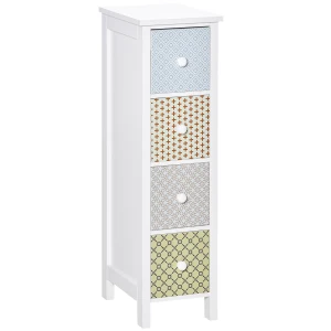 HOMCOM Bedroom Chest of Drawers, 4-Drawer Dresser, Storage Organizer, Toilet Tissue Cabinet, White