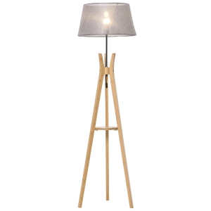 HOMCOM Floor Lamp 40W w/ Pedal Switch Middle Shelf Tripod Base Fabric Shade, Grey