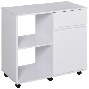 HOMCOM Printer Stand with Open Storage Shelves for Home Office Use Include Drawer White
