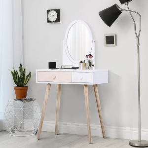 HOMCOM Kids MDF Dressing Table w/ Heart-Shaped Handles White